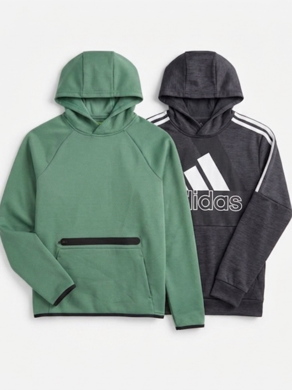 adidas Green Hooded Pullover and adidas Grey Hoodie